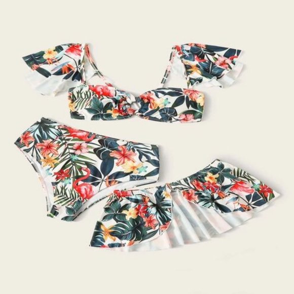 JUST IN!! TROPICAL Bardot Bikini Swimsuit  SKIRT - Picture 5 of 6